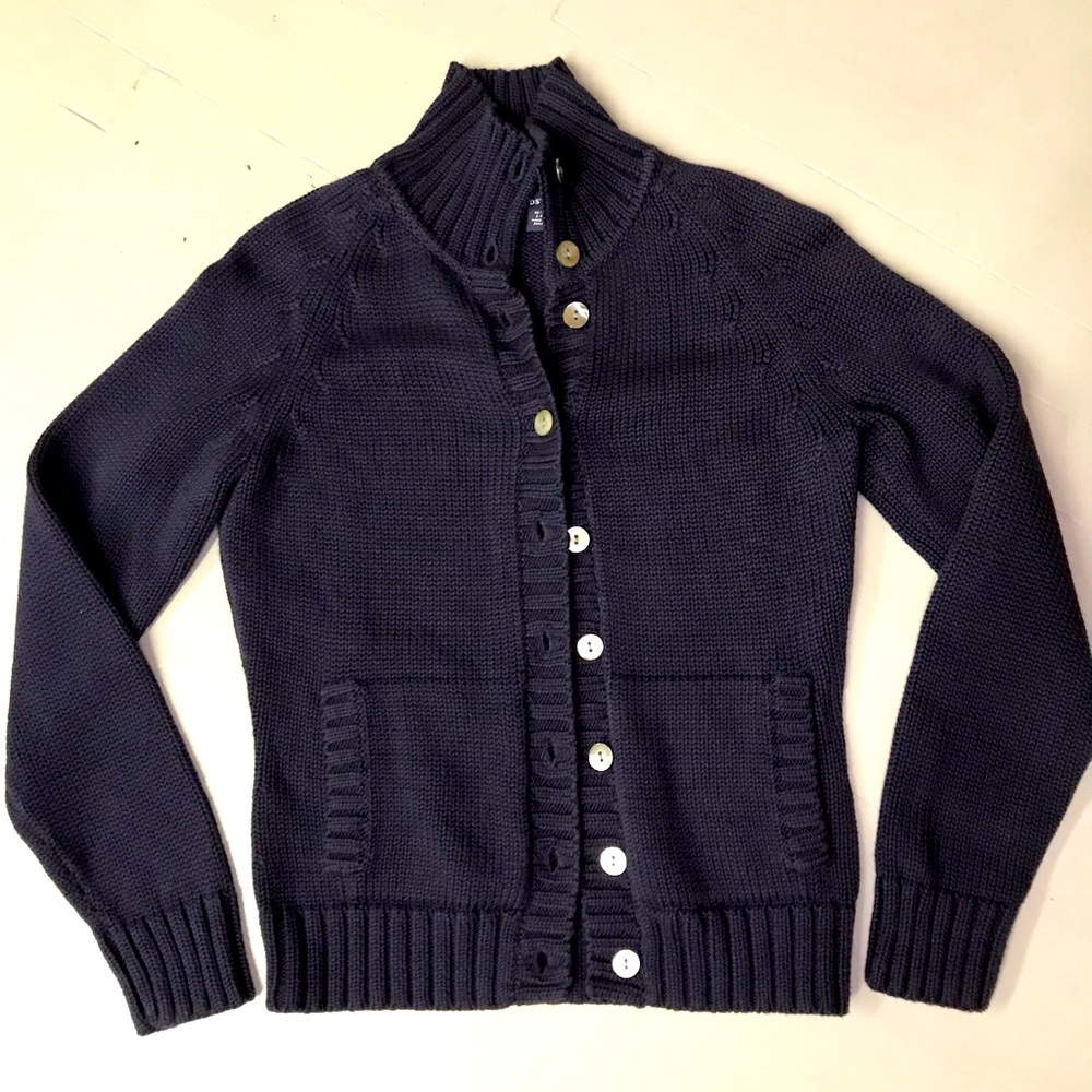 Lands’ end button up navy blue sweater XS